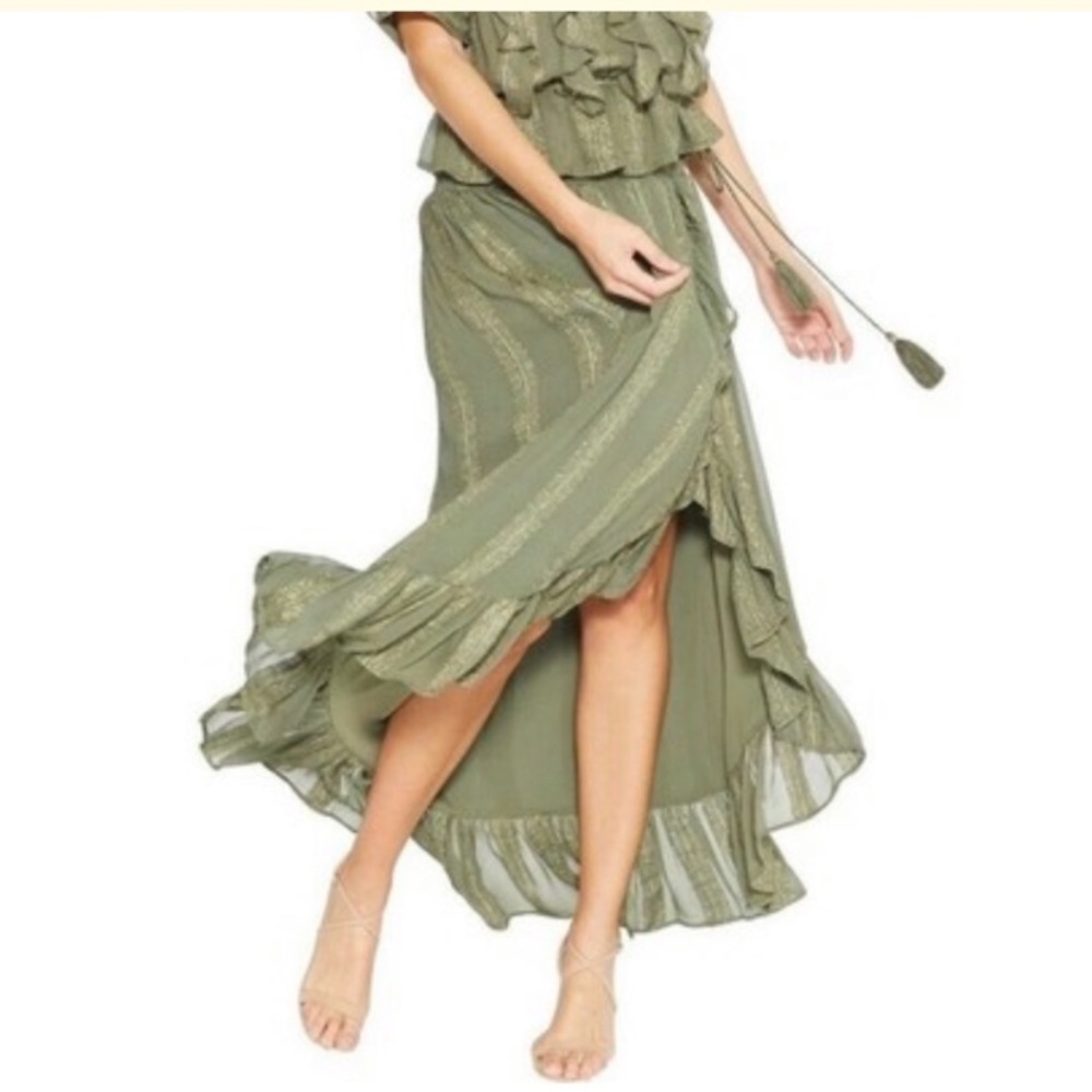 Misa ruffle skirt green and gold